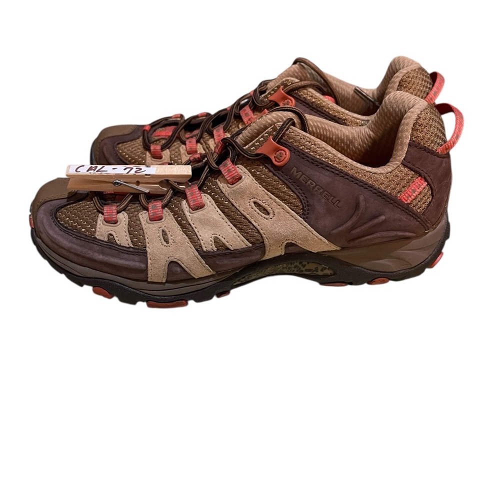 Like New womens Merrell Air Cushion Brown Orange Tan Vibram Hiking Shoes Size 8 - Picture 5 of 10